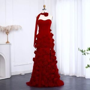 Elegant Red Floral Evening Gown